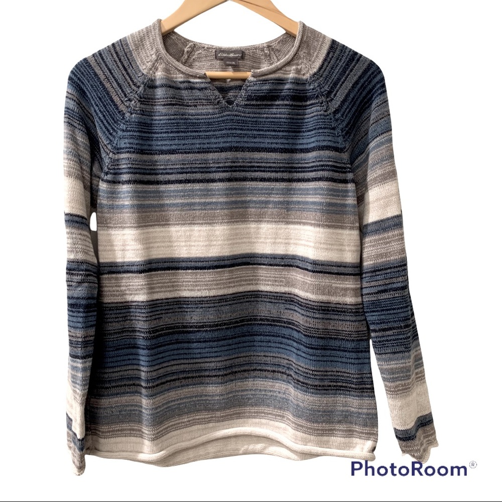 Eddie Bauer Women’s Cotton Roll Hem Striped Sweater Medium M